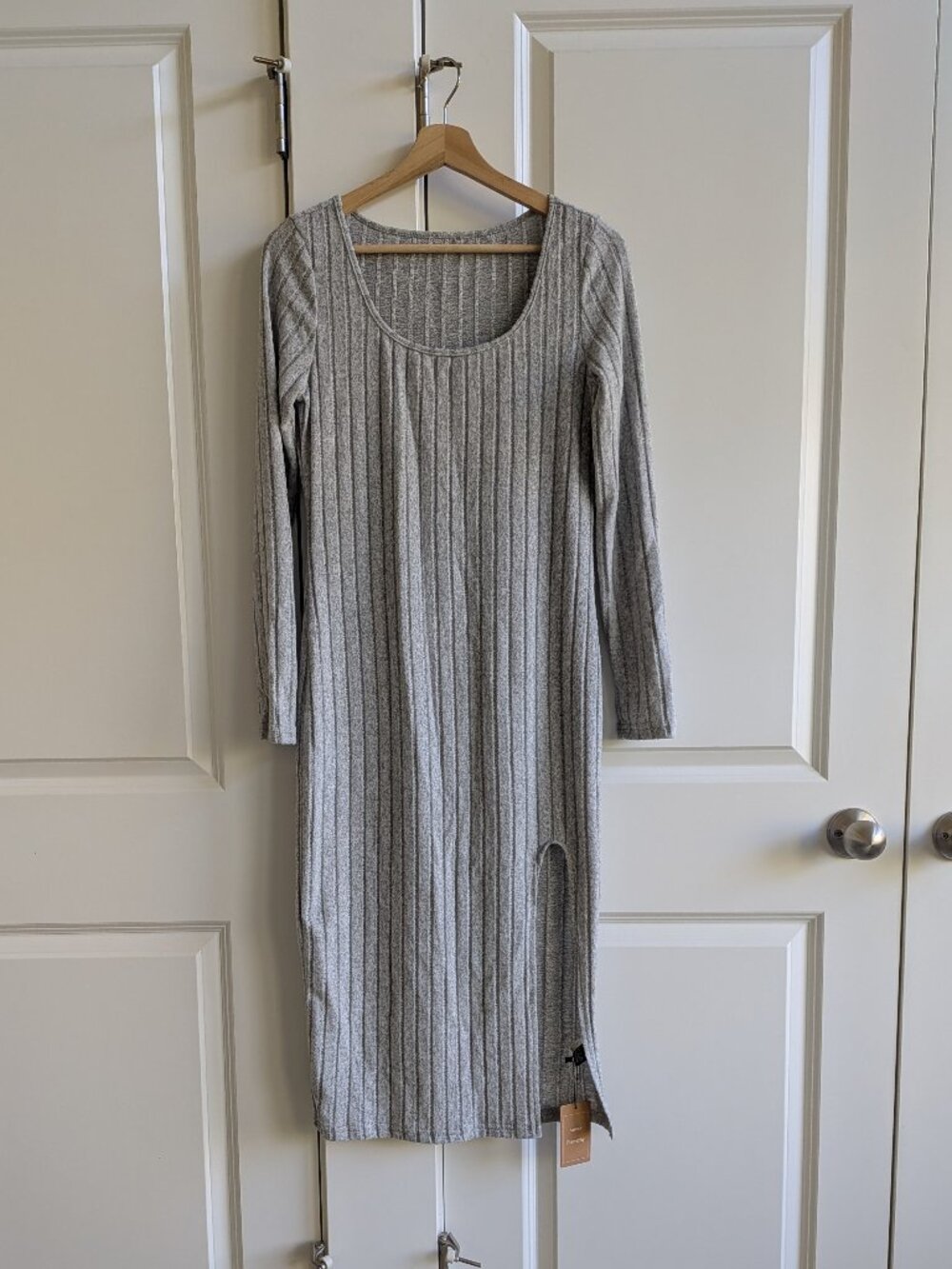Shein Frenchy Rib Knit Bodycon Midi Dress L Long Sleeve Side Slit Velvety Soft